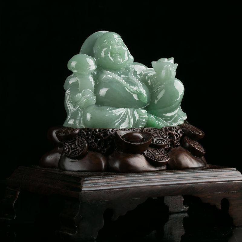 天然翡翠a货冰糯种吉祥大度佛摆件0.59kg