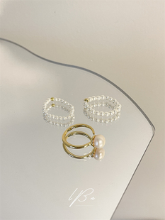 韩国博主fever同款珍珠戒指套装气质弹力绳串珠指环可叠戴13305