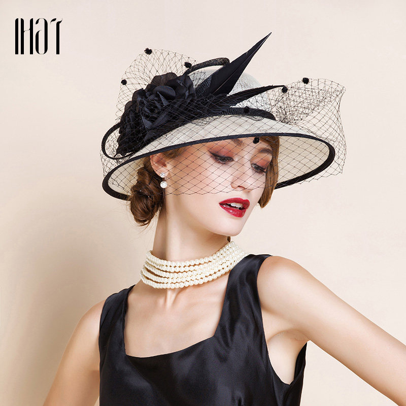 ee 欧美优雅贵族亚麻礼帽 原创设计黑白撞色英伦帽子女百搭1022