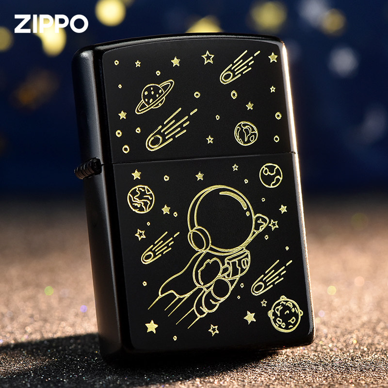 zippo打火机官方正品q版太空人宇航员zipper正版黑磨砂防风送男友