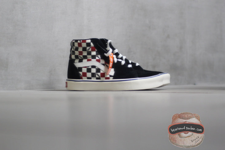 vans 女款sk8 hi超轻底高帮系带红黑棋盘格运动潮品品位滑板鞋