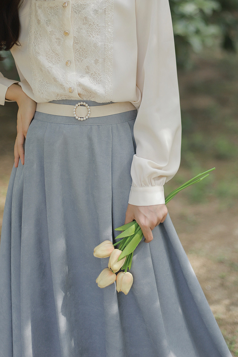 蜜搭复古法式赫本风伞裙女别致设计感温柔气复古显瘦a字半身裙