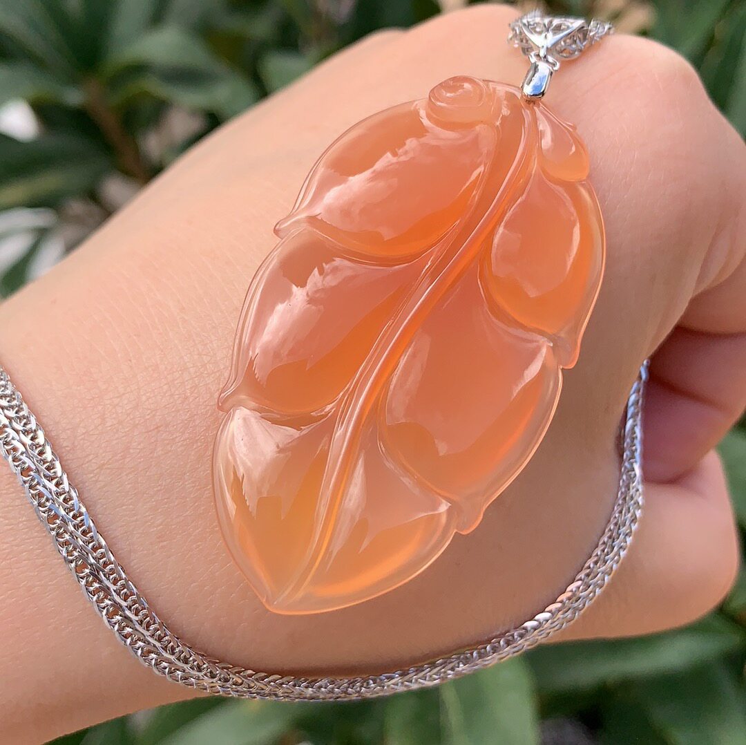 杨玉家天然黄龙玉小黑山冰种粉红金枝玉叶子银锁骨坠挂件证书包邮