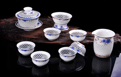 景德镇玲珑功夫茶具套装陶瓷青花水晶镂空茶具茶壶茶碗茶海茶杯