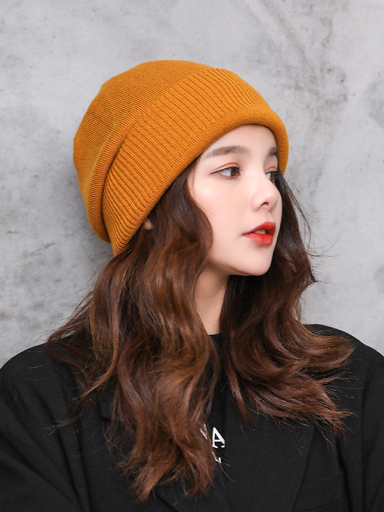 日本rosex帽子女秋冬季毛线帽韩版潮百搭圆顶冷帽百搭套头针织帽