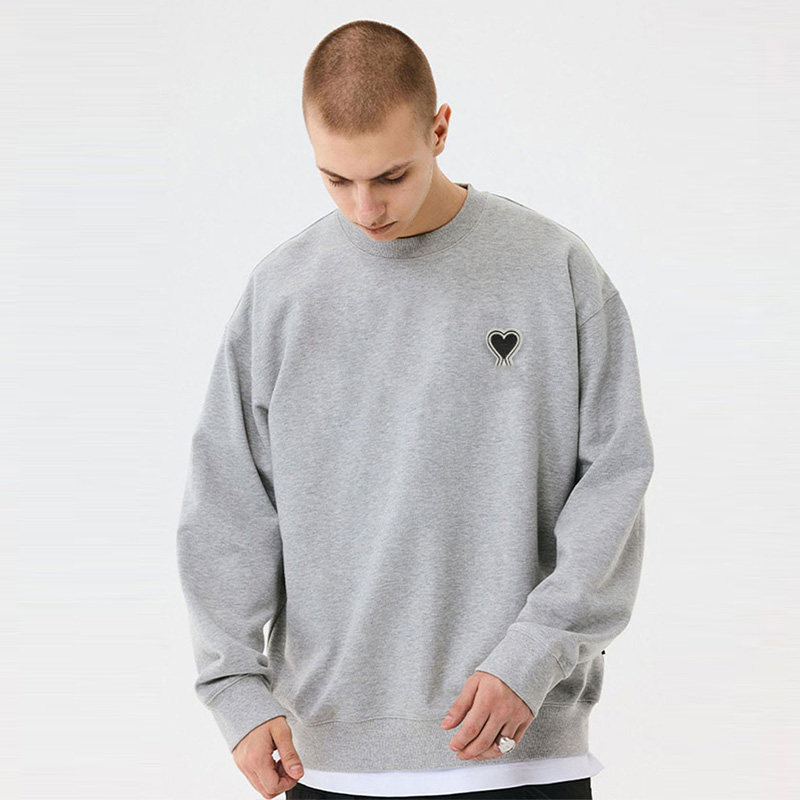 350g重磅ami刺绣爱心圆领卫衣马卡龙情侣宽松休闲百搭套头长袖男