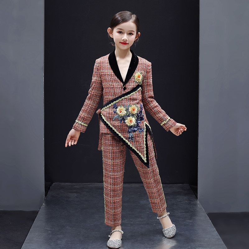 女童西装套装2020新款潮童模特走秀小女孩儿童礼服个性西服演出服