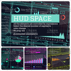 空间站HUD控制面板高科技信息图表UI元素包AE模板