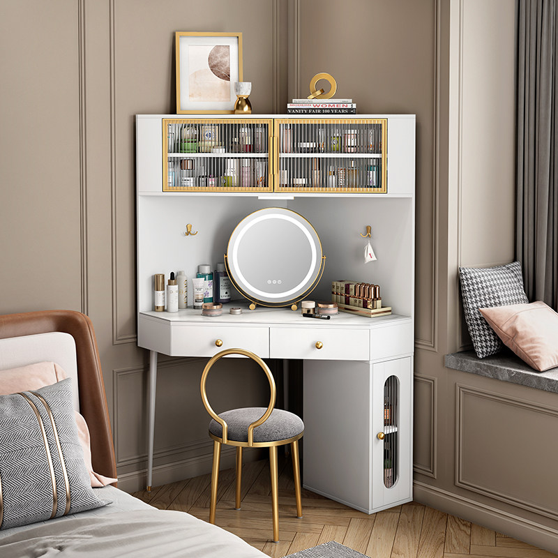 北欧岩板转角梳妆台轻奢化妆台卧室现代简约小户型三角化妆桌网红
