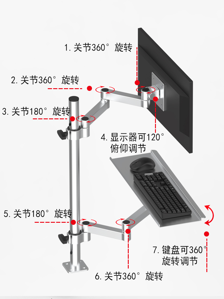 定制工业电脑显示器支架屏幕机械臂显示屏键盘一体托架悬臂支架臂