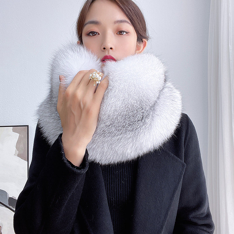 wjj新款冬季狐狸毛围巾围脖整皮脖套整张厚男女毛呢毛领双面毛