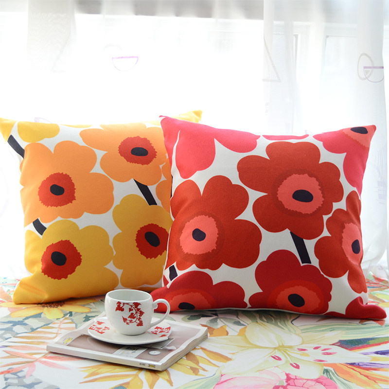 北欧棉麻芬兰太阳花抱枕客厅花朵图案家居床头飘窗时尚简约靠枕套