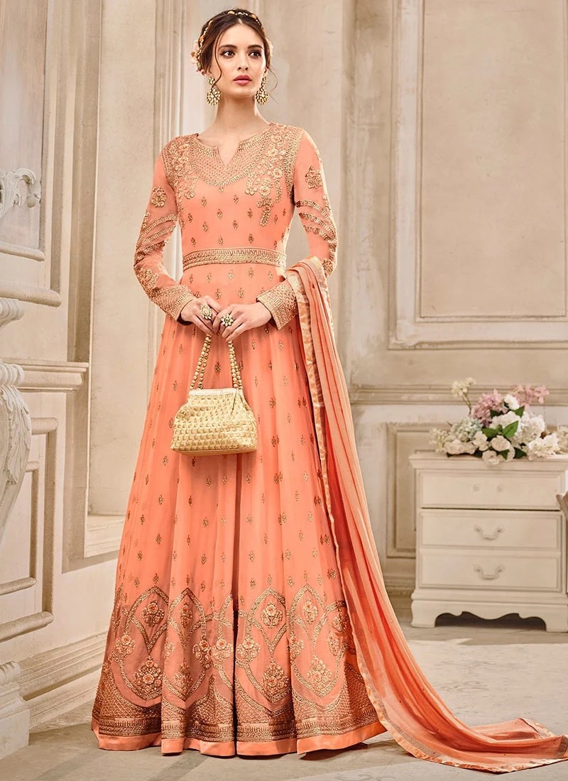 印度服饰女旁遮比民族风套装乔其纱刺绣派对礼服写真异域风桃粉色