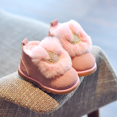 迪米尼奇 儿童雪地靴冬季棉鞋女童公主靴子 加绒厚童鞋保暖棉靴子