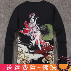 秋季新款长袖中国风刺绣日本男装浮世绘潮青年街头修身原创服装