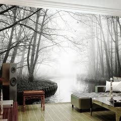 米洛大型壁画 现代简约墙纸 客厅沙发卧室壁纸 黑白风背景墙树林