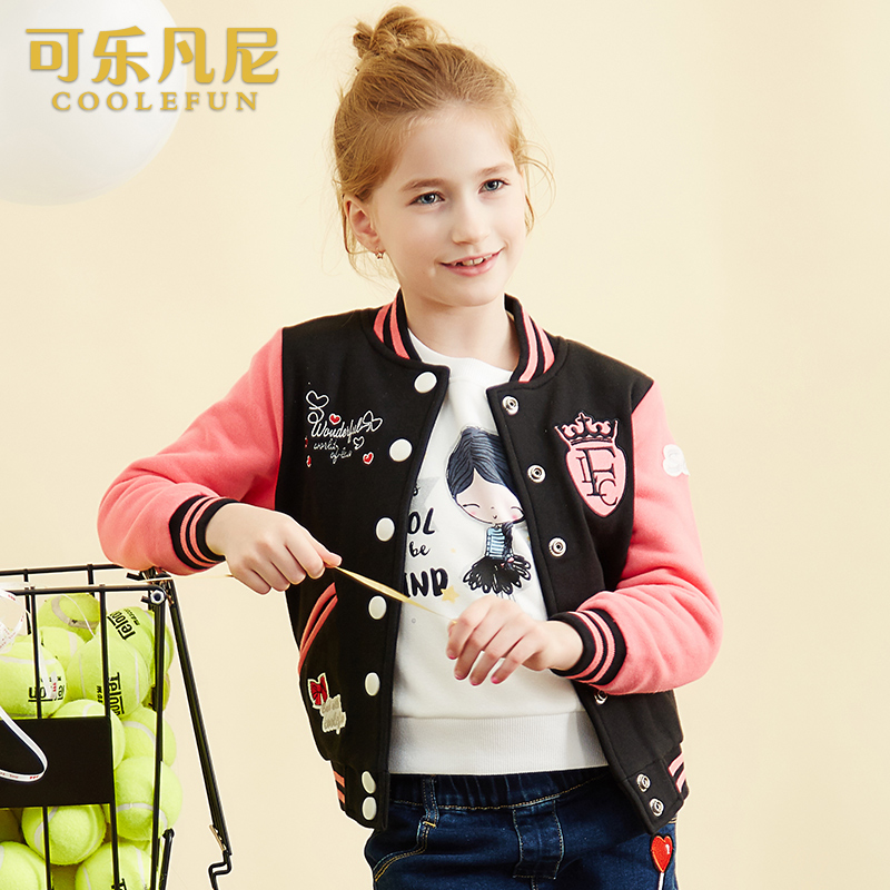 可乐凡尼女童外套秋季新款纯棉儿童加绒棒球服洋气时髦运动上衣潮在类目 童装/婴儿装/亲子装, 外套/夹克/大衣, 普通外套中 - 来自Buy2taobao.com提供专业的淘宝代购服务