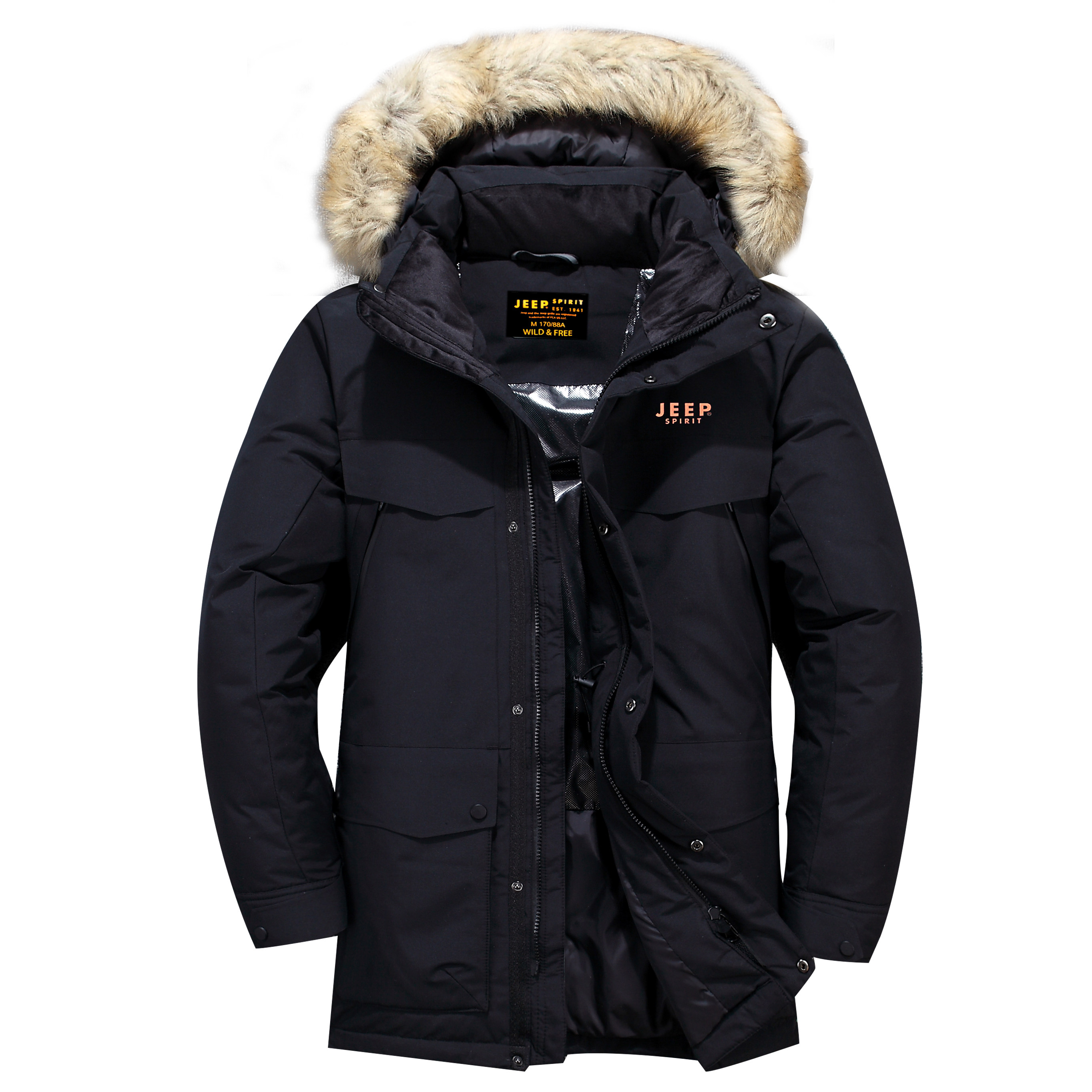 jeep吉普羽绒服男2020冬季加厚中青年男士中长款白鸭绒脱帽羽绒服