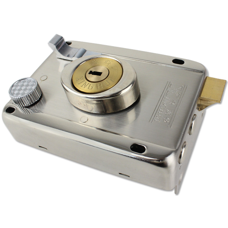 自动碰锁老式防盗门锁外装门锁铁门锁机械门锁木门锁车库门铜锁芯_不