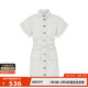 C/MEO 女士米白色日常休闲明线设计棉质单排扣短袖连衣裙短裙