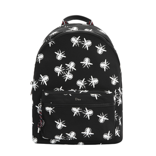 dior homme 蜘蛛花纹拼贴男士黑色织物材质日常通勤双肩背包