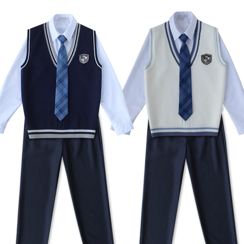 dk男毛衣背心衬衣纯色裤套装初高中学生校服班服日系学院演出服装