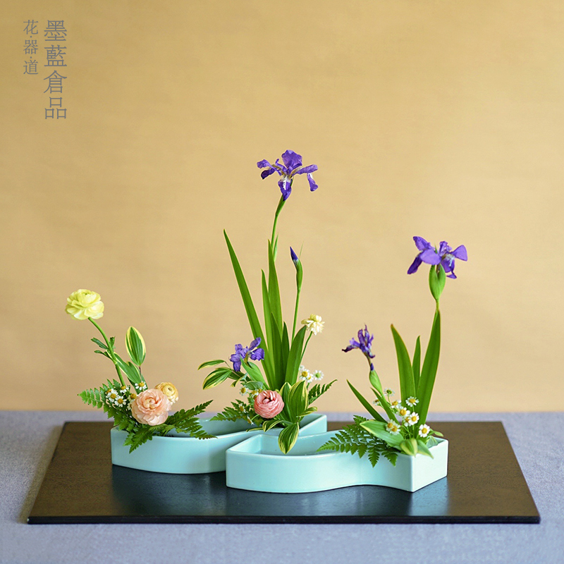 小原流花器曲型s型日式花道组合盘创意陶瓷花盆花艺插花入门器皿