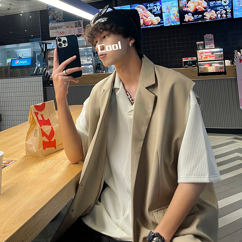 宽松短袖纯色情侣西装男马甲背心潮 xz207 p65图片_视频_穿搭_搭配