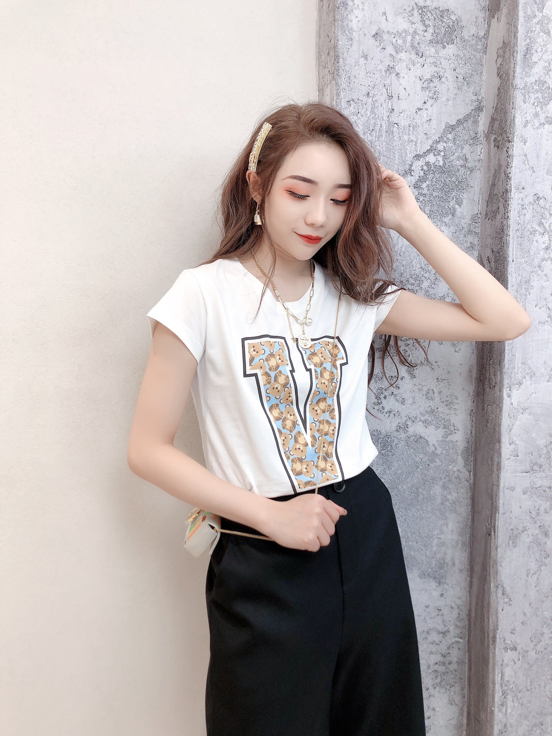 vicolo意大利制欧洲站2021夏季新款字母动物图案中长款t恤衫女