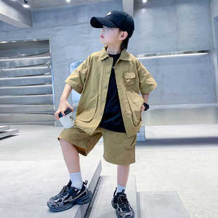 日系cityboy休闲工装衬衫男童短袖夏季机能儿童衬衣外套短裤套装