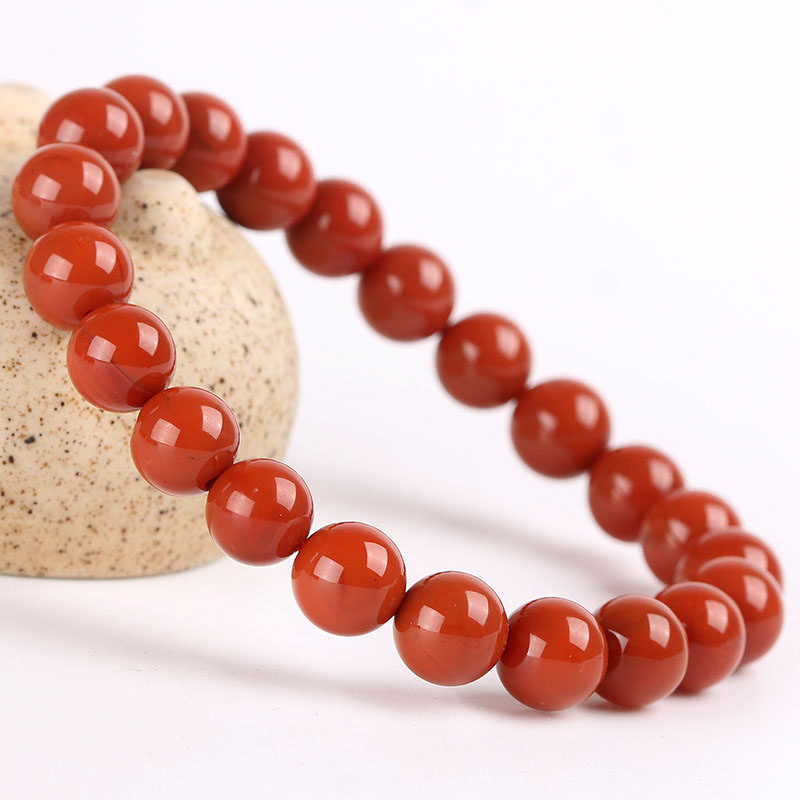 天然南红玛瑙手链佛珠四川凉山南红川料柿子红男女款散珠单圈手串