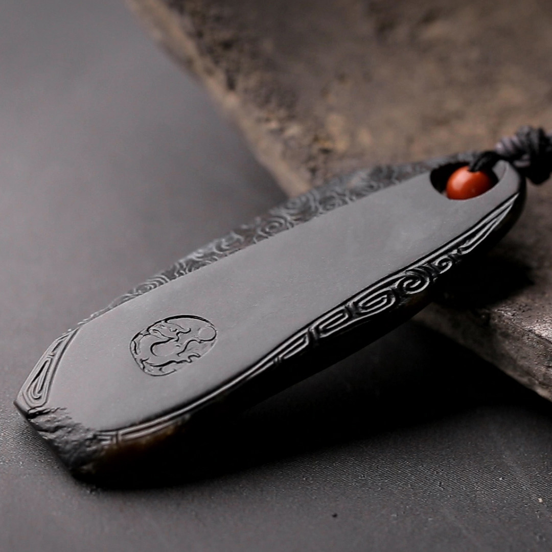 石运玉器 天然和田玉吊坠特细墨玉吊坠仿古玉雕玉佩项链男挂件