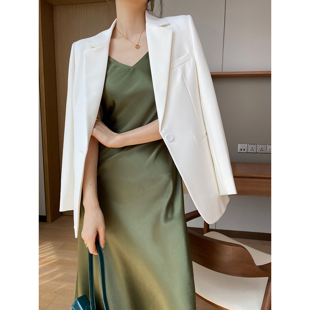 mooelpom2022春季一粒扣白色小西装通勤百搭气质修身西服外套女