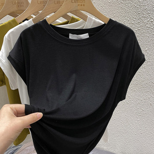 2023无袖T恤女黑色宽松夏新款设计感小众圆领韩版莫代尔短袖上衣