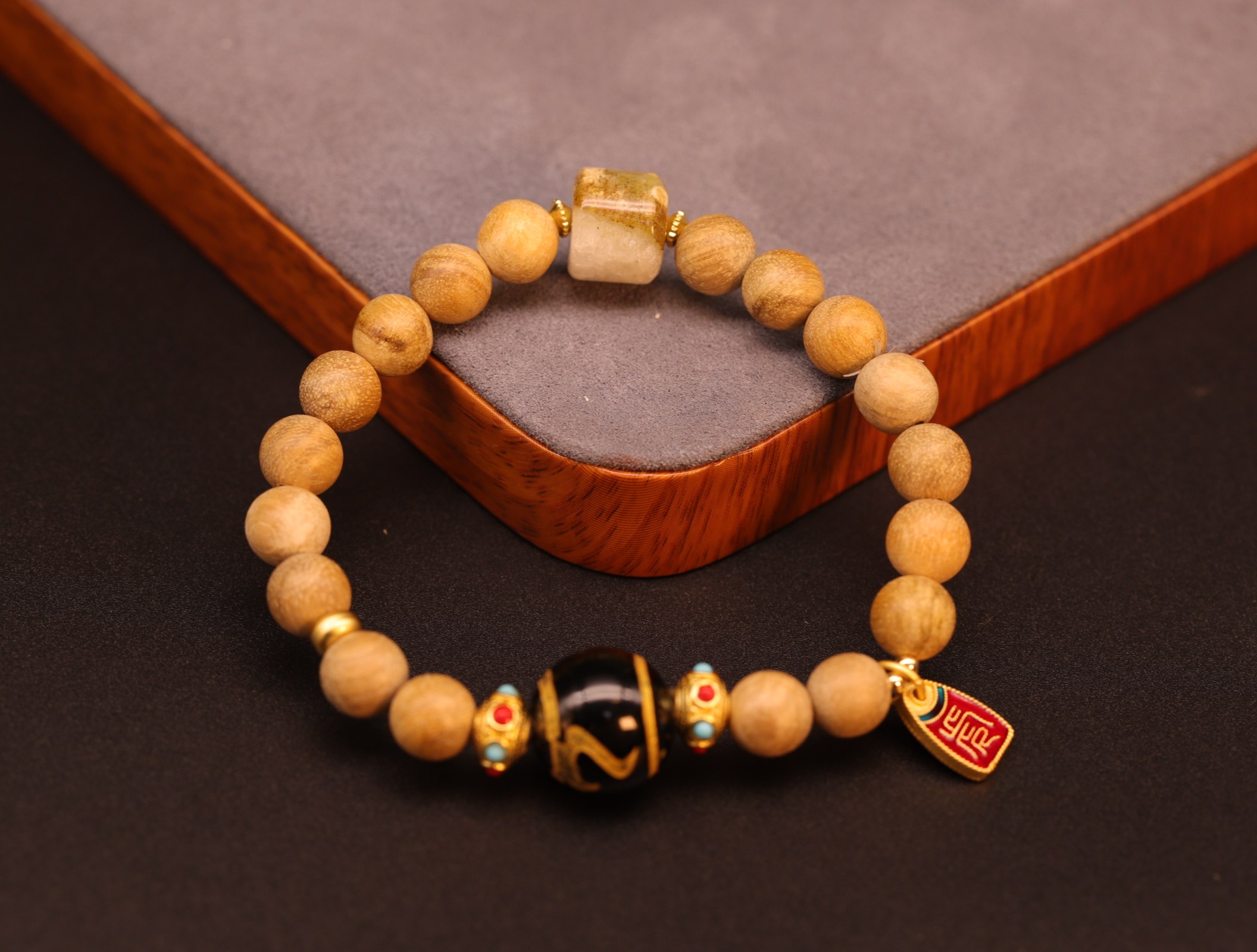 凰世今传青稞酥油鎏金如意勾天珠手串设计diy纯手工编织