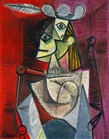 picasso毕加索油画扶手椅旁裸女现代抽象手工装饰画油画