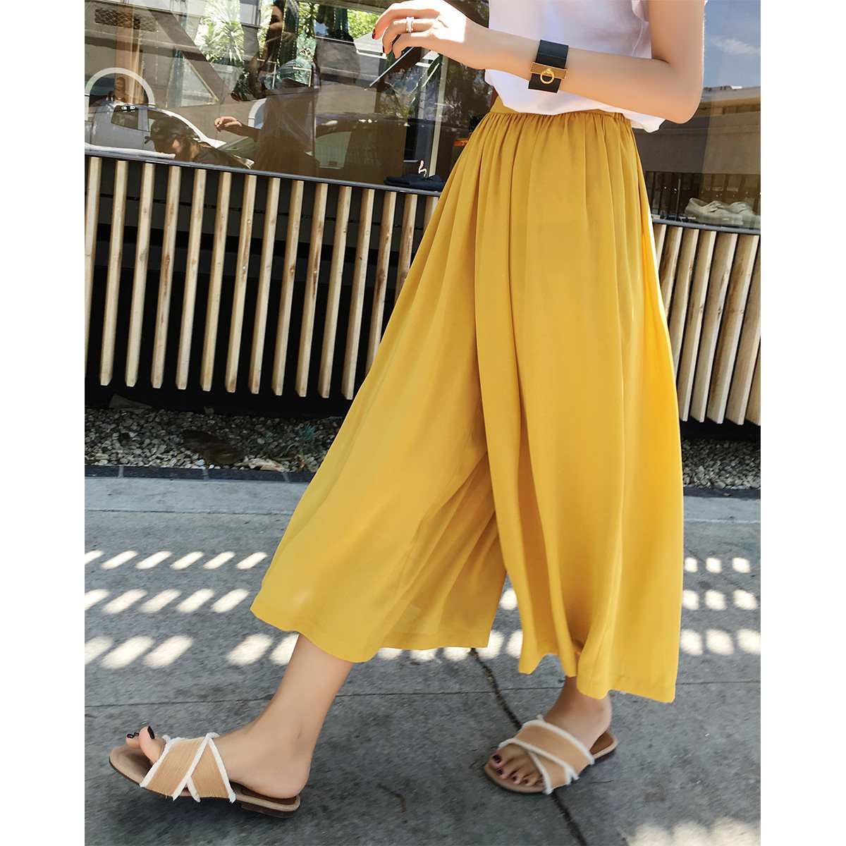 滕雨佳女士2017年新款夏季阔腿裤雪纺九分长