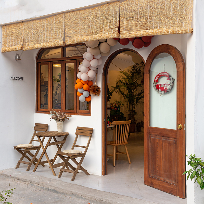 松木原木实木门室内门圆形拱形玻璃门窗咖啡店酒吧民宿酒馆门定制