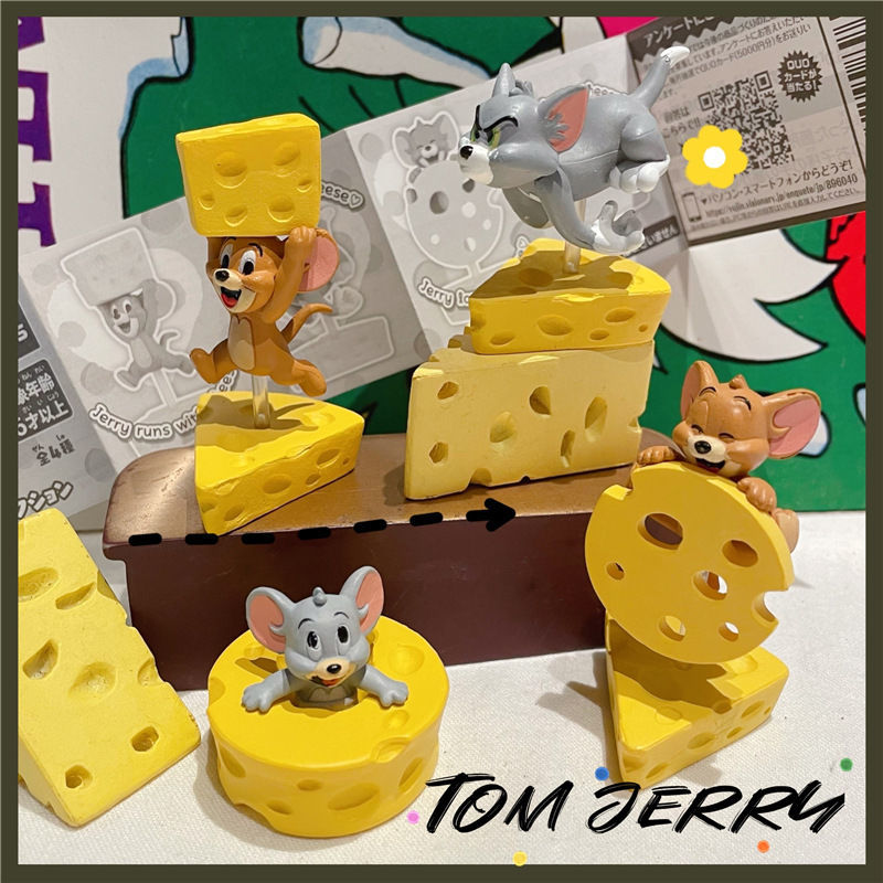 芝士奶酪猫和老鼠手办盲盒汤姆杰瑞玩偶可爱车载桌面摆件蛋糕装饰