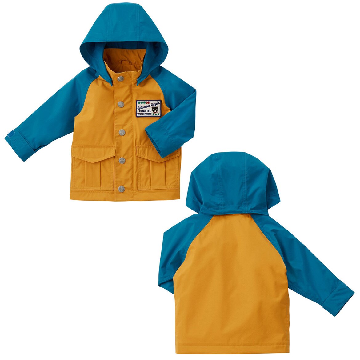 遇见童装2022春款日系男女儿童防风衣外套夹克连帽拼色小熊