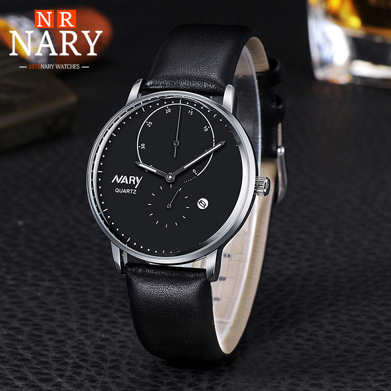 nary/耐瑞 时尚男士简约皮带手表夜光防水石英表一件9015国产腕表