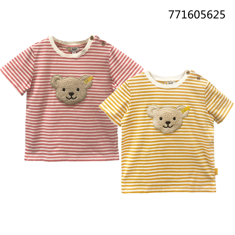 steiff 德国品牌 儿童纯棉圆领条纹叫叫大熊头短袖休闲夏款T恤衫