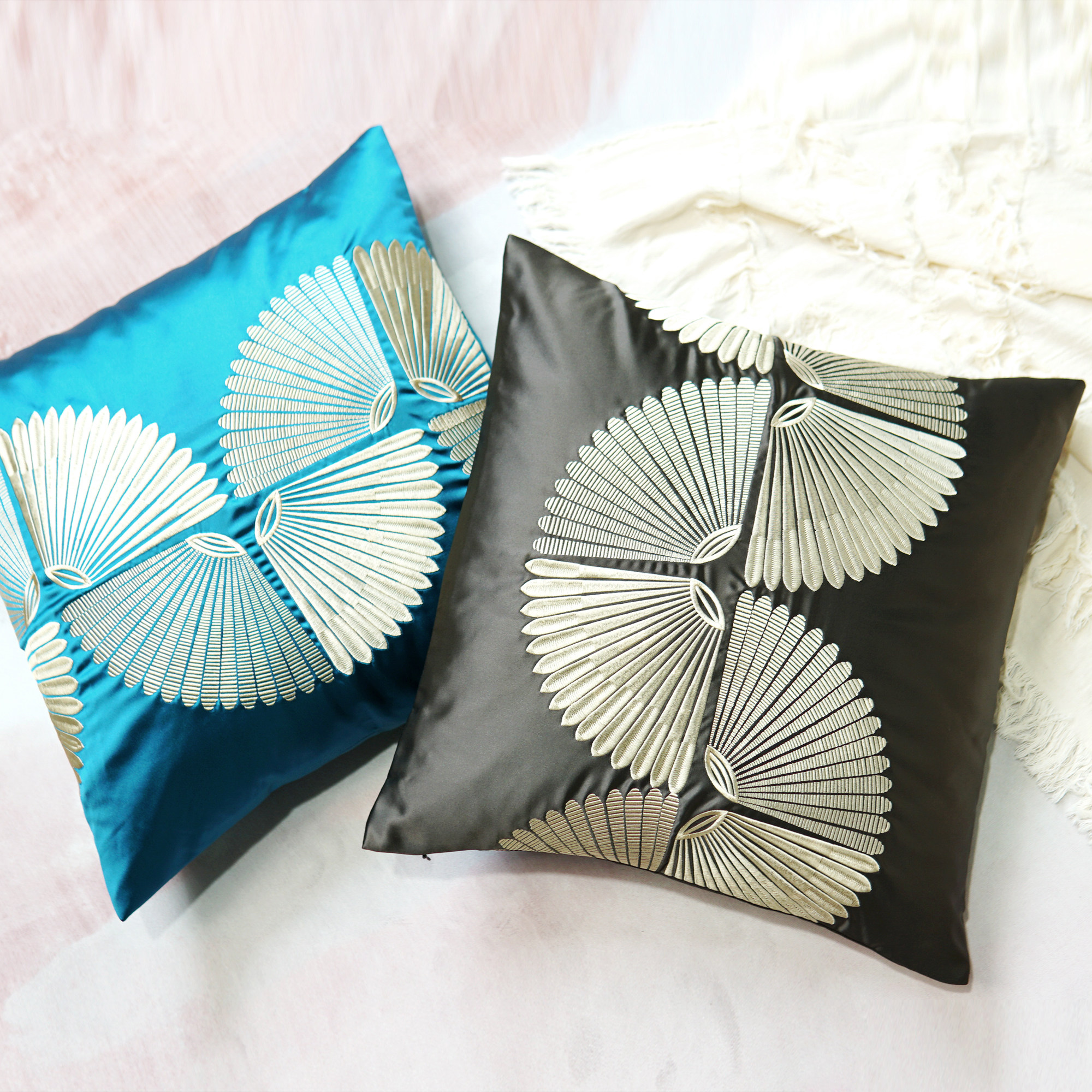 银杏叶 轻奢后现代新古典精工刺绣沙发抱枕样板房软装装饰靠垫 - 拾光