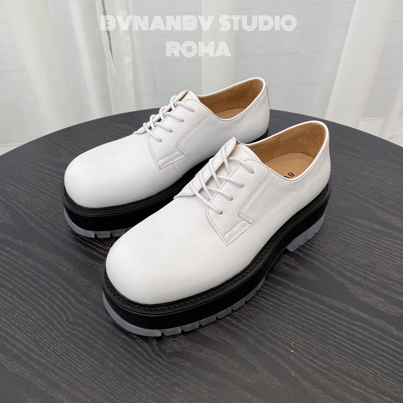 2022年春秋果冻底真皮白色皮鞋男厚底增高潮男皮鞋时尚系带松糕鞋