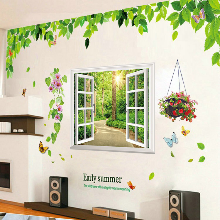 客厅吊顶电视墙贴画特大绿叶墙壁贴纸卧室背景墙画可移除房间装饰