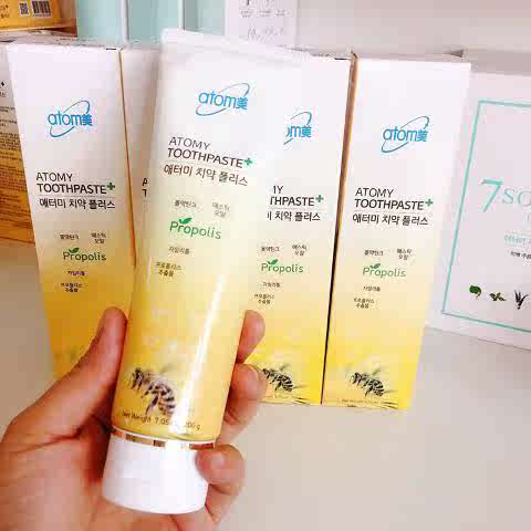 atomy韩国正品atom美天然蜂蜜蜂胶牙膏美白防蛀固齿抗敏艾多美