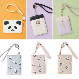 日本Paradise Picnic白色可爱熊猫ID卡套工牌套伸缩挂绳对折卡包