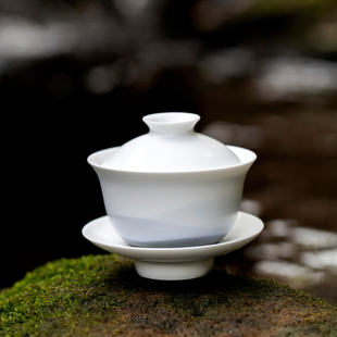 山水间远山盖碗景德镇釉下彩手绘陶瓷茶器水墨风中式白瓷茶具礼品