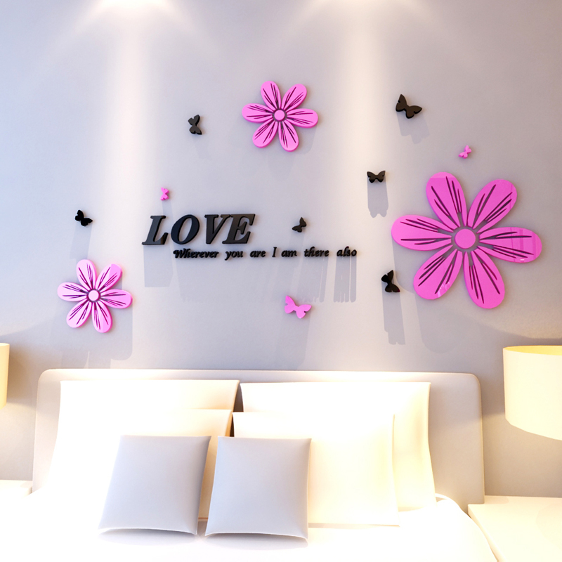 幸福花3D亚克力立体墙贴画客厅卧室婚房电视背景墙浪漫墙壁装饰品