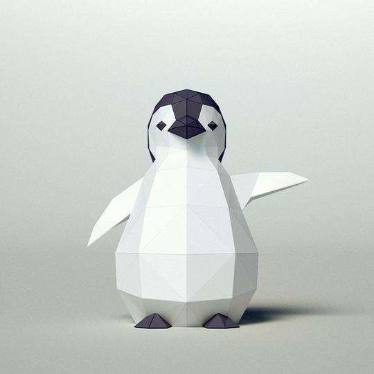 欧美创意3d动物纸模儿童房墙贴diy小企鹅penguin手工材料